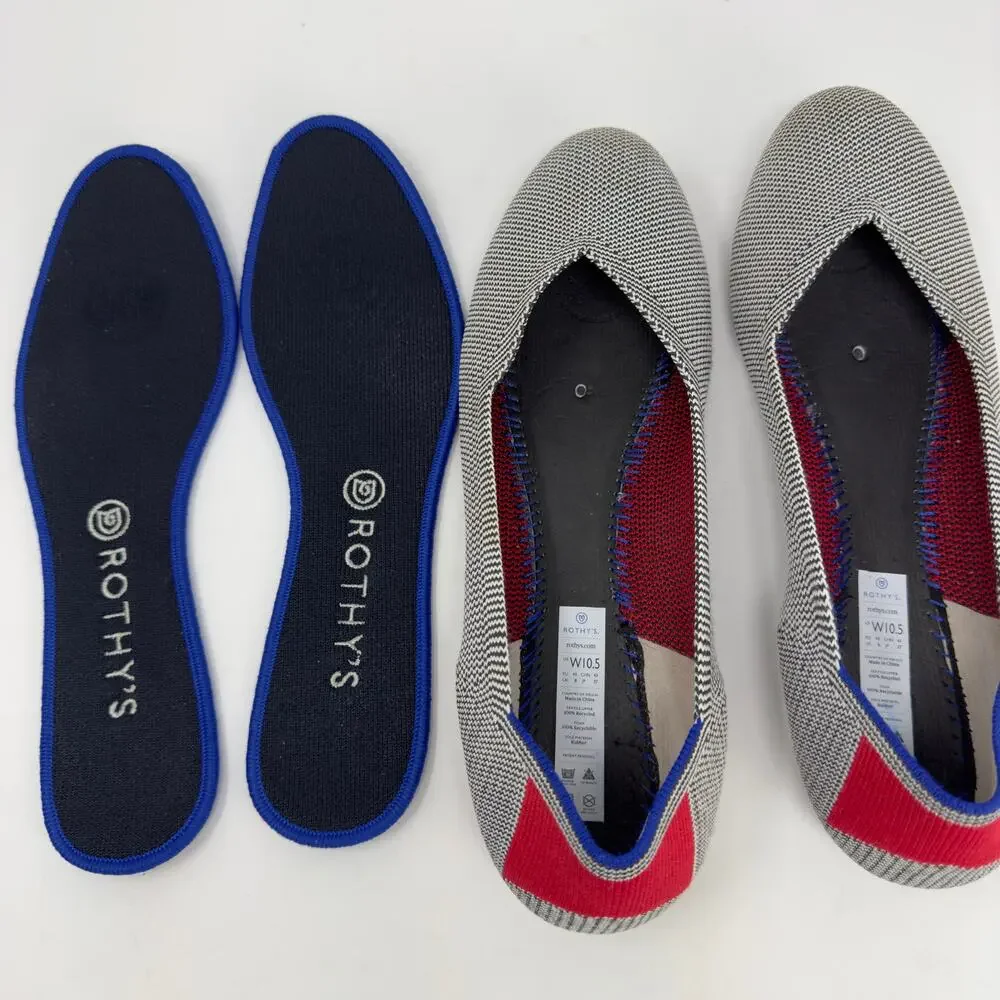 Rothy's Shale Cherry Ribbon Stripe Ballet Flats 10.5